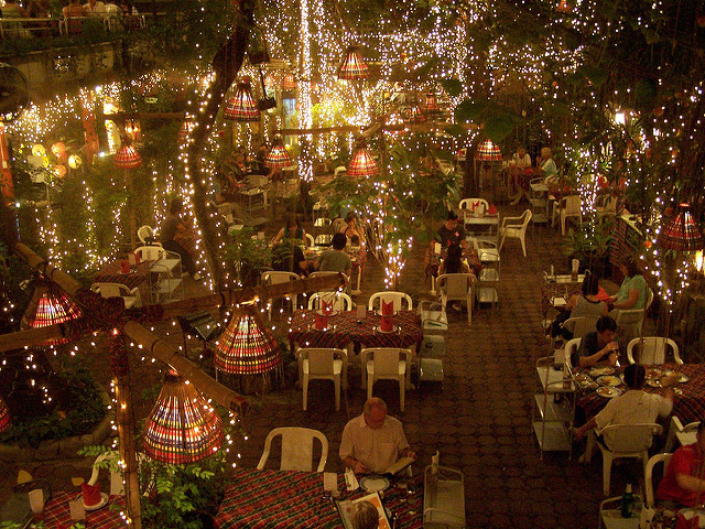 The light of the first floor of Cabbages & Condoms in Bangkok